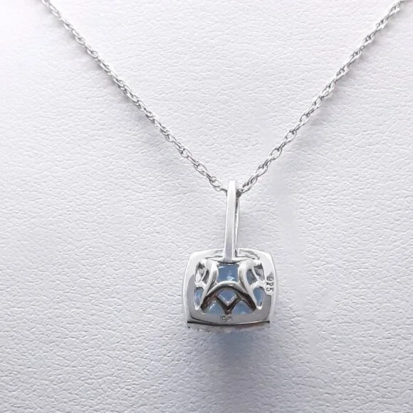 NEW sterling silver blue topaz and cz pendant necklace - Picture 9 of 11